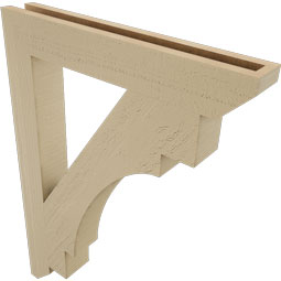 Ekena Millwork - BKTUR035X24X32MRC06RCPR - Timberthane Faux Wood Merced Style Bracket, Slat Ends, 3 1/2"W x 24"D x 32"H, Primed Tan