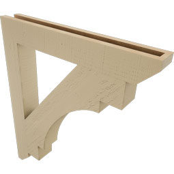 Ekena Millwork - BKTUR035X26X30MRC06RCPR - Timberthane Faux Wood Merced Style Bracket, Slat Ends, 3 1/2"W x 26"D x 30"H, Primed Tan