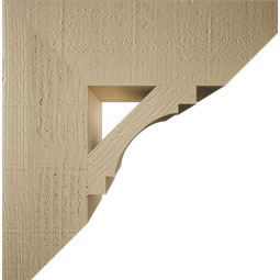 Ekena Millwork - BKTUR055X18X18MRC06RCPR - Timberthane Faux Wood Merced Style Bracket, Slat Ends, 5 1/2"W x 18"D x 18"H, Primed Tan