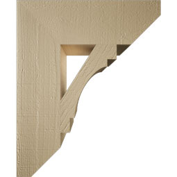 Ekena Millwork - BKTUR055X18X22MRC06RCPR - Timberthane Faux Wood Merced Style Bracket, Slat Ends, 5 1/2"W x 18"D x 22"H, Primed Tan
