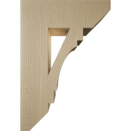 Ekena Millwork - BKTUR055X18X26MRC06RCPR - Timberthane Faux Wood Merced Style Bracket, Slat Ends, 5 1/2"W x 18"D x 26"H, Primed Tan