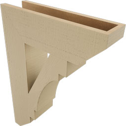 Ekena Millwork - BKTUR055X20X28MRC06RCPR - Timberthane Faux Wood Merced Style Bracket, Slat Ends, 5 1/2"W x 20"D x 28"H, Primed Tan