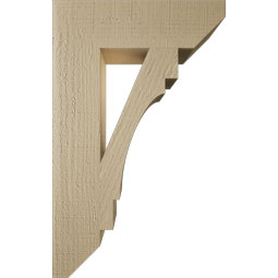 Ekena Millwork - BKTUR055X20X32MRC06RCPR - Timberthane Faux Wood Merced Style Bracket, Slat Ends, 5 1/2"W x 20"D x 32"H, Primed Tan
