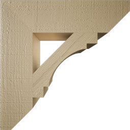 Ekena Millwork - BKTUR055X22X22MRC06RCPR - Timberthane Faux Wood Merced Style Bracket, Slat Ends, 5 1/2"W x 22"D x 22"H, Primed Tan