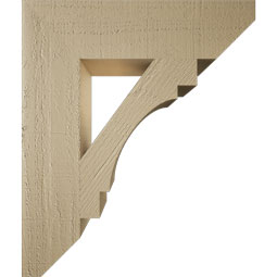 Ekena Millwork - BKTUR055X22X26MRC06RCPR - Timberthane Faux Wood Merced Style Bracket, Slat Ends, 5 1/2"W x 22"D x 26"H, Primed Tan