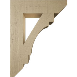 Ekena Millwork - BKTUR055X24X32MRC06RCPR - Timberthane Faux Wood Merced Style Bracket, Slat Ends, 5 1/2"W x 24"D x 32"H, Primed Tan
