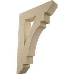 Ekena Millwork - BKTUR055X26X38MRC06RCPR - Timberthane Faux Wood Merced Style Bracket, Slat Ends, 5 1/2"W x 26"D x 38"H, Primed Tan