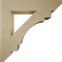 Ekena Millwork - BKTUR055X32X32MRC06RCPR - Timberthane Faux Wood Merced Style Bracket, Slat Ends, 5 1/2"W x 32"D x 32"H, Primed Tan