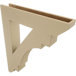 Ekena Millwork - BKTUR055X32X40MRC06RCPR - Timberthane Faux Wood Merced Style Bracket, Slat Ends, 5 1/2"W x 32"D x 40"H, Primed Tan