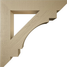 Ekena Millwork - BKTUR055X36X36MRC06RCPR - Timberthane Faux Wood Merced Style Bracket, Slat Ends, 5 1/2"W x 36"D x 36"H, Primed Tan