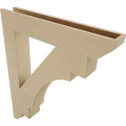 Ekena Millwork - BKTUR055X36X44MRC06RCPR - Timberthane Faux Wood Merced Style Bracket, Slat Ends, 5 1/2"W x 36"D x 44"H, Primed Tan