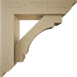 Ekena Millwork - BKTUR0352X14X14MRC01RCPR - Timberthane Faux Wood Merced Style Bracket w/ Offset Brace, Traditional Ends, 3 1/2"W x 14"D x 14"H, Primed Tan