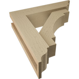 Ekena Millwork - BKTUR0352X14X14MRC01RCPR - Timberthane Faux Wood Merced Style Bracket w/ Offset Brace, Traditional Ends, 3 1/2"W x 14"D x 14"H, Primed Tan
