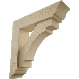 Ekena Millwork - BKTUR0352X14X14MRC01RCPR - Timberthane Faux Wood Merced Style Bracket w/ Offset Brace, Traditional Ends, 3 1/2"W x 14"D x 14"H, Primed Tan
