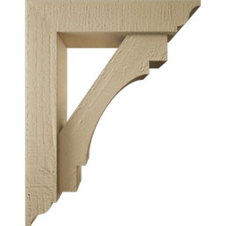 Ekena Millwork - BKTUR0352X14X18MRC01RCPR - Timberthane Faux Wood Merced Style Bracket w/ Offset Brace, Traditional Ends, 3 1/2"W x 14"D x 18"H, Primed Tan