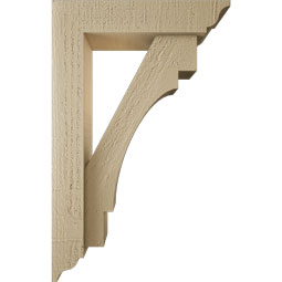 Ekena Millwork - BKTUR0352X14X22MRC01RCPR - Timberthane Faux Wood Merced Style Bracket w/ Offset Brace, Traditional Ends, 3 1/2"W x 14"D x 22"H, Primed Tan