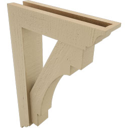 Ekena Millwork - BKTUR0352X14X22MRC01RCPR - Timberthane Faux Wood Merced Style Bracket w/ Offset Brace, Traditional Ends, 3 1/2"W x 14"D x 22"H, Primed Tan
