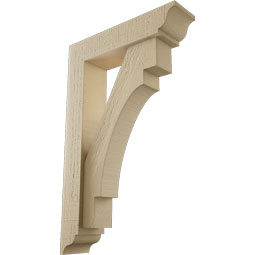 Ekena Millwork - BKTUR0352X14X22MRC01RCPR - Timberthane Faux Wood Merced Style Bracket w/ Offset Brace, Traditional Ends, 3 1/2"W x 14"D x 22"H, Primed Tan