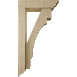 Ekena Millwork - BKTUR0352X14X26MRC01RCPR - Timberthane Faux Wood Merced Style Bracket w/ Offset Brace, Traditional Ends, 3 1/2"W x 14"D x 26"H, Primed Tan