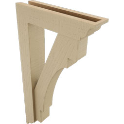 Ekena Millwork - BKTUR0352X14X26MRC01RCPR - Timberthane Faux Wood Merced Style Bracket w/ Offset Brace, Traditional Ends, 3 1/2"W x 14"D x 26"H, Primed Tan