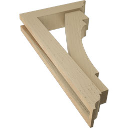 Ekena Millwork - BKTUR0352X14X26MRC01RCPR - Timberthane Faux Wood Merced Style Bracket w/ Offset Brace, Traditional Ends, 3 1/2"W x 14"D x 26"H, Primed Tan