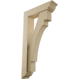 Ekena Millwork - BKTUR0352X14X26MRC01RCPR - Timberthane Faux Wood Merced Style Bracket w/ Offset Brace, Traditional Ends, 3 1/2"W x 14"D x 26"H, Primed Tan