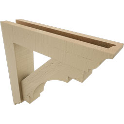 Ekena Millwork - BKTUR0352X16X16MRC01RCPR - Timberthane Faux Wood Merced Style Bracket w/ Offset Brace, Traditional Ends, 3 1/2"W x 16"D x 16"H, Primed Tan