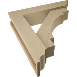 Ekena Millwork - BKTUR0352X16X16MRC01RCPR - Timberthane Faux Wood Merced Style Bracket w/ Offset Brace, Traditional Ends, 3 1/2"W x 16"D x 16"H, Primed Tan