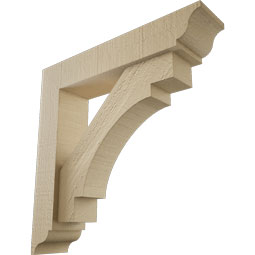 Ekena Millwork - BKTUR0352X16X16MRC01RCPR - Timberthane Faux Wood Merced Style Bracket w/ Offset Brace, Traditional Ends, 3 1/2"W x 16"D x 16"H, Primed Tan