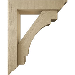 Ekena Millwork - BKTUR0352X16X20MRC01RCPR - Timberthane Faux Wood Merced Style Bracket w/ Offset Brace, Traditional Ends, 3 1/2"W x 16"D x 20"H, Primed Tan