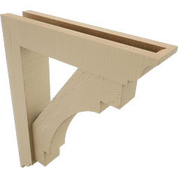 Ekena Millwork - BKTUR0352X16X20MRC01RCPR - Timberthane Faux Wood Merced Style Bracket w/ Offset Brace, Traditional Ends, 3 1/2"W x 16"D x 20"H, Primed Tan