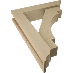 Ekena Millwork - BKTUR0352X16X20MRC01RCPR - Timberthane Faux Wood Merced Style Bracket w/ Offset Brace, Traditional Ends, 3 1/2"W x 16"D x 20"H, Primed Tan