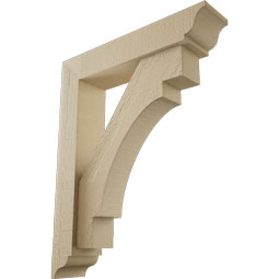 Ekena Millwork - BKTUR0352X16X20MRC01RCPR - Timberthane Faux Wood Merced Style Bracket w/ Offset Brace, Traditional Ends, 3 1/2"W x 16"D x 20"H, Primed Tan