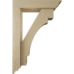 Ekena Millwork - BKTUR0352X16X24MRC01RCPR - Timberthane Faux Wood Merced Style Bracket w/ Offset Brace, Traditional Ends, 3 1/2"W x 16"D x 24"H, Primed Tan