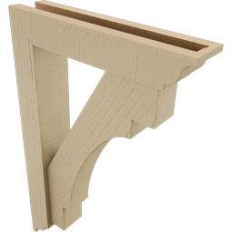 Ekena Millwork - BKTUR0352X16X24MRC01RCPR - Timberthane Faux Wood Merced Style Bracket w/ Offset Brace, Traditional Ends, 3 1/2"W x 16"D x 24"H, Primed Tan