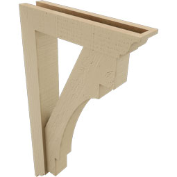Ekena Millwork - BKTUR0352X16X28MRC01RCPR - Timberthane Faux Wood Merced Style Bracket w/ Offset Brace, Traditional Ends, 3 1/2"W x 16"D x 28"H, Primed Tan