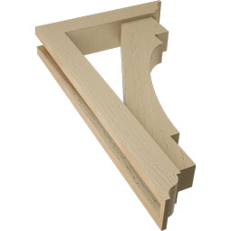 Ekena Millwork - BKTUR0352X16X28MRC01RCPR - Timberthane Faux Wood Merced Style Bracket w/ Offset Brace, Traditional Ends, 3 1/2"W x 16"D x 28"H, Primed Tan