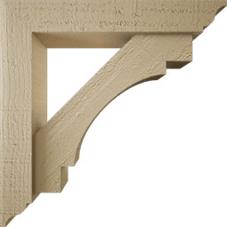 Ekena Millwork - BKTUR0352X18X18MRC01RCPR - Timberthane Faux Wood Merced Style Bracket w/ Offset Brace, Traditional Ends, 3 1/2"W x 18"D x 18"H, Primed Tan