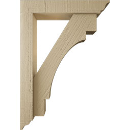 Ekena Millwork - BKTUR0352X18X26MRC01RCPR - Timberthane Faux Wood Merced Style Bracket w/ Offset Brace, Traditional Ends, 3 1/2"W x 18"D x 26"H, Primed Tan