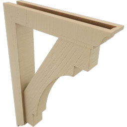 Ekena Millwork - BKTUR0352X18X26MRC01RCPR - Timberthane Faux Wood Merced Style Bracket w/ Offset Brace, Traditional Ends, 3 1/2"W x 18"D x 26"H, Primed Tan
