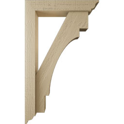 Ekena Millwork - BKTUR0352X18X30MRC01RCPR - Timberthane Faux Wood Merced Style Bracket w/ Offset Brace, Traditional Ends, 3 1/2"W x 18"D x 30"H, Primed Tan
