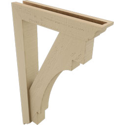 Ekena Millwork - BKTUR0352X18X30MRC01RCPR - Timberthane Faux Wood Merced Style Bracket w/ Offset Brace, Traditional Ends, 3 1/2"W x 18"D x 30"H, Primed Tan
