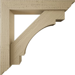 Ekena Millwork - BKTUR0352X20X20MRC01RCPR - Timberthane Faux Wood Merced Style Bracket w/ Offset Brace, Traditional Ends, 3 1/2"W x 20"D x 20"H, Primed Tan