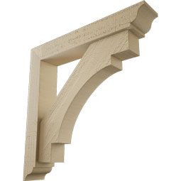 Ekena Millwork - BKTUR0352X20X20MRC01RCPR - Timberthane Faux Wood Merced Style Bracket w/ Offset Brace, Traditional Ends, 3 1/2"W x 20"D x 20"H, Primed Tan