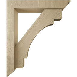 Ekena Millwork - BKTUR0352X20X24MRC01RCPR - Timberthane Faux Wood Merced Style Bracket w/ Offset Brace, Traditional Ends, 3 1/2"W x 20"D x 24"H, Primed Tan