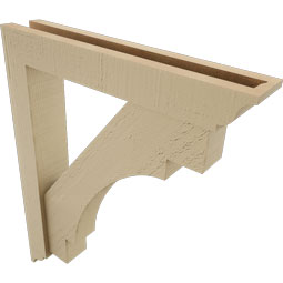 Ekena Millwork - BKTUR0352X20X24MRC01RCPR - Timberthane Faux Wood Merced Style Bracket w/ Offset Brace, Traditional Ends, 3 1/2"W x 20"D x 24"H, Primed Tan