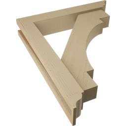 Ekena Millwork - BKTUR0352X20X24MRC01RCPR - Timberthane Faux Wood Merced Style Bracket w/ Offset Brace, Traditional Ends, 3 1/2"W x 20"D x 24"H, Primed Tan