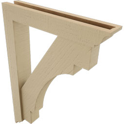 Ekena Millwork - BKTUR0352X20X28MRC01RCPR - Timberthane Faux Wood Merced Style Bracket w/ Offset Brace, Traditional Ends, 3 1/2"W x 20"D x 28"H, Primed Tan