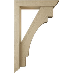 Ekena Millwork - BKTUR0352X20X32MRC01RCPR - Timberthane Faux Wood Merced Style Bracket w/ Offset Brace, Traditional Ends, 3 1/2"W x 20"D x 32"H, Primed Tan