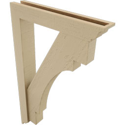 Ekena Millwork - BKTUR0352X20X32MRC01RCPR - Timberthane Faux Wood Merced Style Bracket w/ Offset Brace, Traditional Ends, 3 1/2"W x 20"D x 32"H, Primed Tan